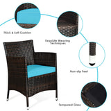 Goplus 4-Piece Rattan Patio Set, Outdoor/Indoor Wicker Conversation Set for Pool, Backyard, Lawn, Wicker Chairs and Sofa with Soft Cushion, Rattan Furniture with Tempered Glass Coffee Table Goplus