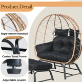 Frxeyaliz Outdoor Double Egg Chair w/Ottoman PE Rattan Wicker Papasan Chair w/Cushion for Patio Bedroom Living Room Balcony Backyard Frxeyaliz