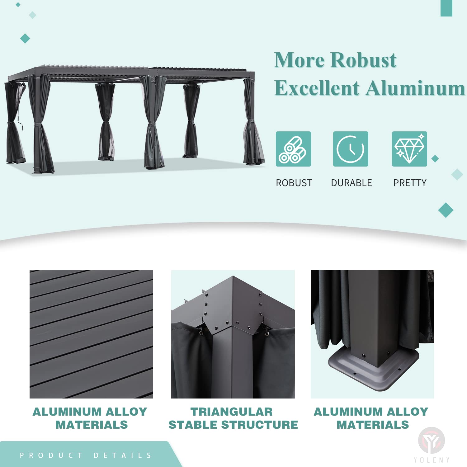 Yoleny 10'×10' Outdoor Louvered Pergola with Adjustable Aluminum Rainproof Roof - Thumbnail 4