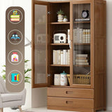 LITFAD Modern 4-Tier Bamboo Bookcase with Glass Doors and 2 Drawers LITFAD