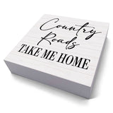 Country Home Farmhouse Sign Desk Decor Wooden Box Sign Housewarming Gift Rustic Wood Block Plaque Box Sign for Living Room Kitchen Bathroom Shelf Table Decoration Country Roads Take Me Home Sign HTBIG