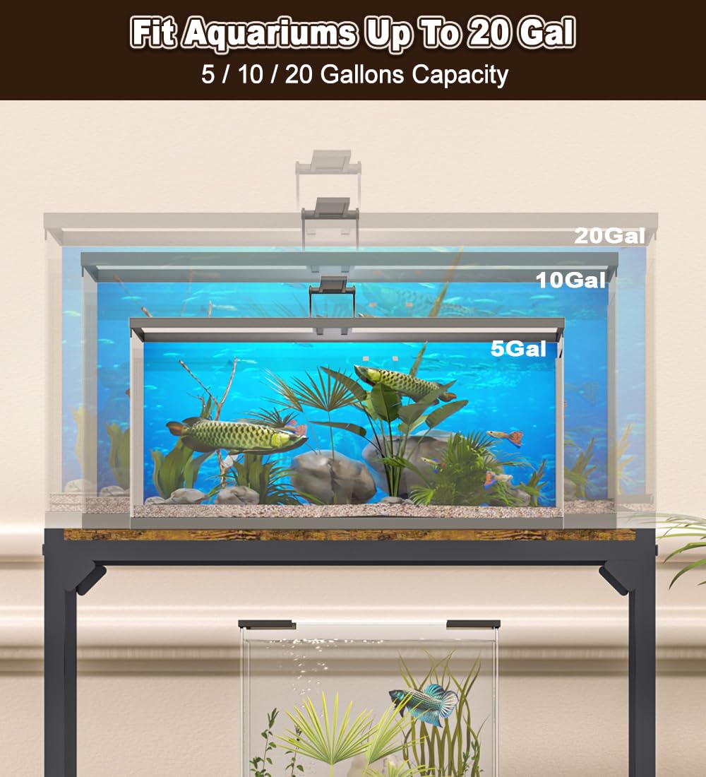 AnBaiMei 20 Gallon Aquarium Stand, Metal Fish Tank Stand with Adjustable 3-Tier Storage Shelf, Heavy Duty Reptile Breeder Turtle Tank Terrarium Rack Table for Home Office, 24" L x 12" W x 32. - WoodArtSupply