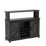OKD Farmhouse Coffee Bar Cabinet with LED Lights, 55" Sideboard Buffet Table w/Sliding Barn Door & Wine and Glass Rack, Home Liquor Bar w/Storage Shelves for Dining Room,Dark Rustic Oak OKD