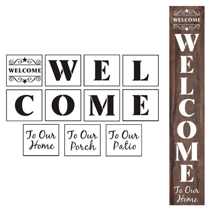 Welcome Stencils for Painting on Wood - 11 Pack Large Vertical Welcome Sign Stencil Templates for Wood Signs, Reusable Letter Stencils for Home, Patio, Porch Signs & Front Door Decorations - WoodArtSupply