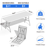 IWDOO Foldable Table 6ft, Plastic Folding Table, Portable Heavy Duty Dining Table with Lock Function & Carrying Handle, Outdoor Indoor Foldable White Table for Camping Party Picnic IWDOO