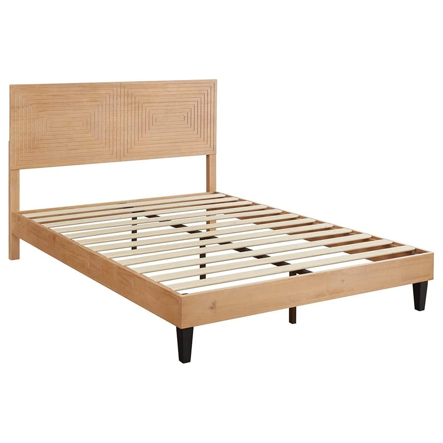 MUSEHOMEINC Mid Century Modern Solid Wood Platform Bed,Full Size Bed Frame with Adjustable Height Headboard, Wood Slat Support Bed Frame, Bed Frame No Box Spring Needed
