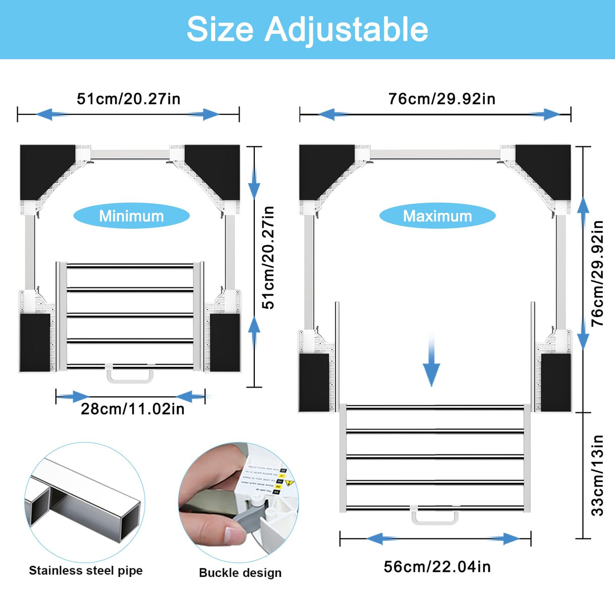 Kiss Core Washer Dryer Stacking Kit 29 inch, Universal Washer and Dryer Stacking Kit with Pull Out Drying Rack, Adjustable 29"/28"/27"/26"/25"/24" Stacking Kit with Ratchet Strap Kiss Core
