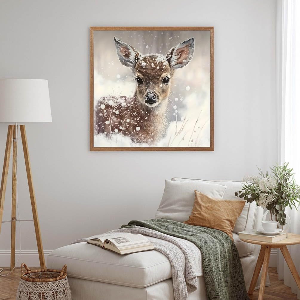 MOMDEDP Deer Diamond Painting Kits for Adults, 5D Winter Snowflake Full Drill Diamond Art, DIY Small Deer Diamond Art Kit Gem Art for Home Decor 12 x 12 inch Animal MOMDEDP
