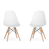 Flash Furniture Elon Series Plastic Modern Dining Chairs with Wooden Legs, Mid-Century Side Chairs for Dining Rooms and Offices, Set of 2, White Flash Furniture