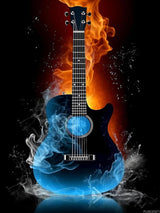 PUAGEMTI Round Full Music Diamond Painting Kits DIY Ice and Fire Guitar Diamonds Art Guitar Crystal Rhinestone Cross Stitch for Home Wall Decor, Diamond Art 12x16 inch PUAGEMTI