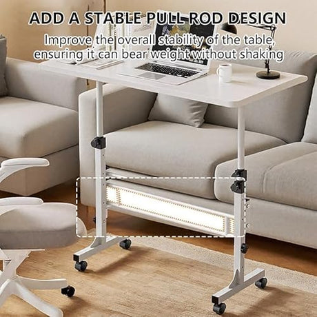 Portable Standing Desk Adjustable Height 27.5"-43.3", Small Computer Desk with Wheels, Foldable Home Office Desk, Folding Table for Laptop, Rolling Desk for Small Space, White Wintline