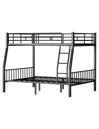 Miscoos Full XL Over Queen Bunk Beds for Adults, Heavy-Duty Metal Bunk Bed Frame with Non-Slip Ladder and Safety Full-Length Guardrails for Kids Teens Adults, Space-Saving, Black