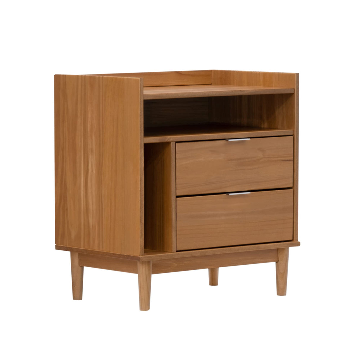 Walker Edison Blythe Mid-Century Modern Tray-Top Storage Nightstand, 25 Inch, Caramel Walker Edison