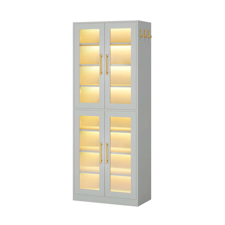 NicBex Shoe Cabinet with Acrylic Doors, Freestanding Shoe Storage Cabinet with LED Lights, Modern Tall Shoes Rack Organizer for Entryway, Living Room, Gray NicBex