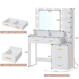 Tiptiper Makeup Vanity with Lights, Vanity Desk with Charging Station, White Vanity Table with 10 Light Bulbs Mirror & 3 Lighting Modes, Makeup Desk with Drawers, Nightstand and Storage Shelves Tiptiper