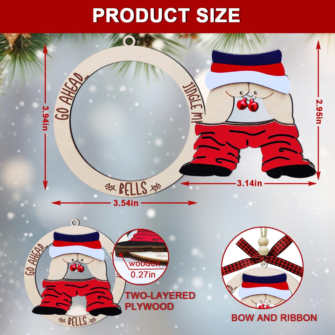 Funny Christmas Ornaments 2024, Exchange Funny Ornaments for Adults, Naughty Ugly Christmas Tree Ornaments Wooden, Inappropriate Dirty Santa Ornament - Unique Christmas Ornaments JUNQIU US