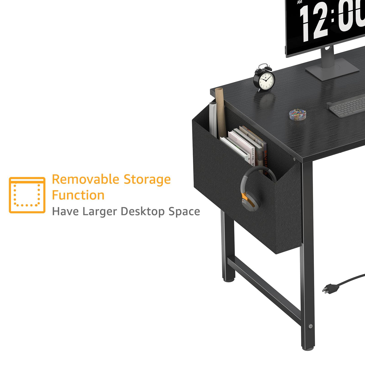 DLisiting Black L Shaped Gaming Computer Desk with Power Outlet Shelves, 40 Inch Small Corner Desk for Small Space Home Office, Study Work PC Desks for Bedroom, Black DLisiting