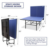 HaoKang Folding Rolling Table Tennis Table Regulation Ping Pong Table with 2 Paddles 2 Balls 1 Net and Post Set Fold-Up Design 4 Wheels for Easy Movement, BLUE HaoKang