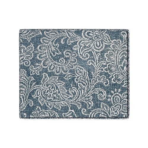 HomePop Home Decor |K7646-A879| Upholstered Modern Rectangular Storage Ottoman | Hinged Lid Ottoman with Storage for Living Room & Bedroom, Blue Denim Jacobean Print HomePop