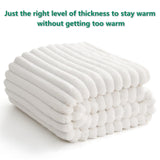 HIMEET Fuzzy Blanket Fleece Blanket White Cozy Throw Blanket for Couch Lap Blanket Fluffy Velvet Plush Soft Ribbed Design Wash Up Nicely for Adults for Women HIMEET