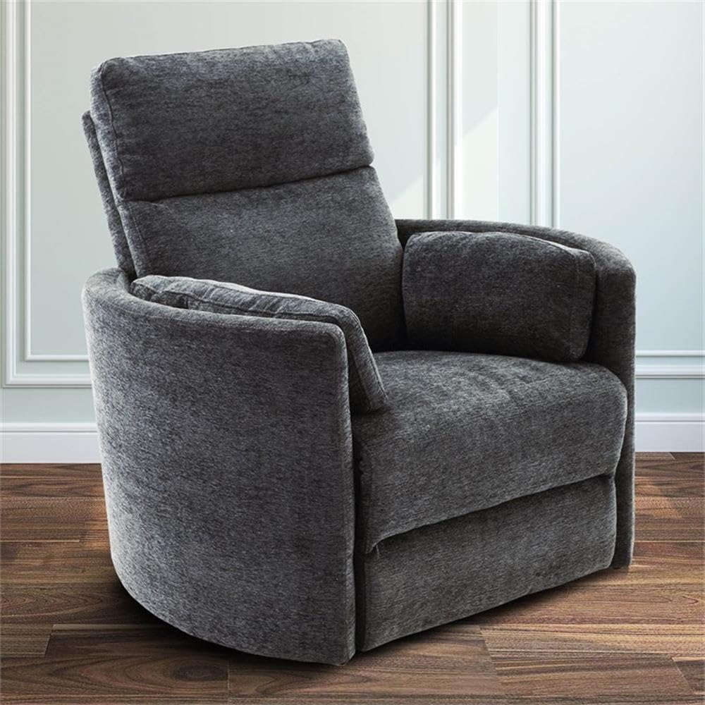 Pemberly Row Polyester Fabric Power Swivel Glider Recliner in Black with USB Charging Ports and 2 Comfort Pillows for Living Room Pemberly Row