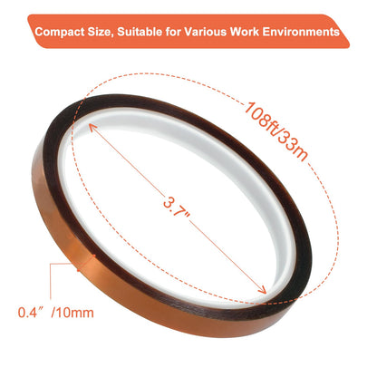 Premium Heat Tape, 2 Rolls Heat Resistant Tape, 108ft (10mm x 33m) Heat Tape for Sublimation & Heat Transfer Tape, No Residue, Perfect for Heat Press, Electronics, Soldering, and Circuit Boards
