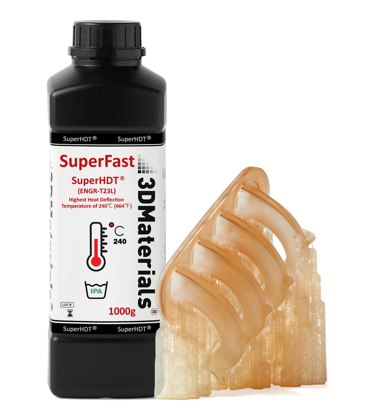 SuperHDT 3D Printer Resin, Highest Heat Deflection Temperature 464°F, Made in Korea by 3DMaterials (1000g, Amber) 3DMaterials