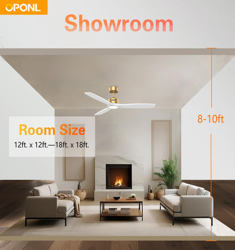 OPONL White Wood Ceiling Fan with Light 52inch, Low Profile, Remote Control, Downrod Mount, Noiseless, Reversible, 6CCT, Dimmable, 6 speeds, Timeable, Ceiling Fans with Lights for Living Room OPONL