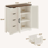 Vabches Farmhouse Bathroom Cabinet, Freestanding Storage Cabinet with 4 Drawers and 2 Doors, Rustic Storage Organizer with Adjustable Shelf for Bathroom, Living Room, Entryway, White Vabches