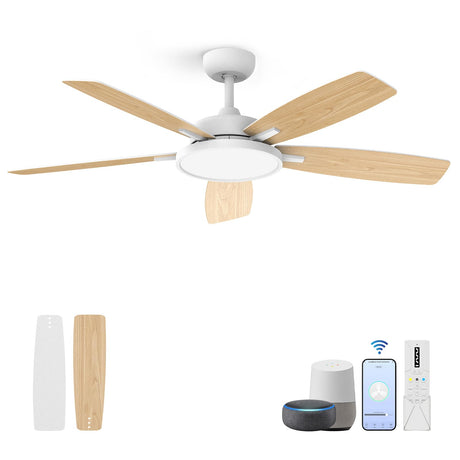 Roomratv Ceiling Fans with Lights,52 inch Smart Ceiling Fans with Dimmable LED Light Compatible with Google Assistant Alexa App Control(White) Roomratv
