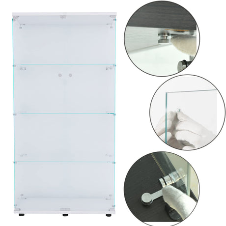 Zacis Modern 4-Tier Glass Display Cabinet with Doors - Stylish Floor Standing Curio for Living Room and Bedroom Zacis