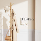 Pipishell Coat Rack Sturdy Wooden Coat Rack Stand, Adjustable Coat Tree, Free Standing Tree Hanger with 4 Sections & 8 Hooks, for Home/Bedroom/Office/Hallway/Entryway Pipishell