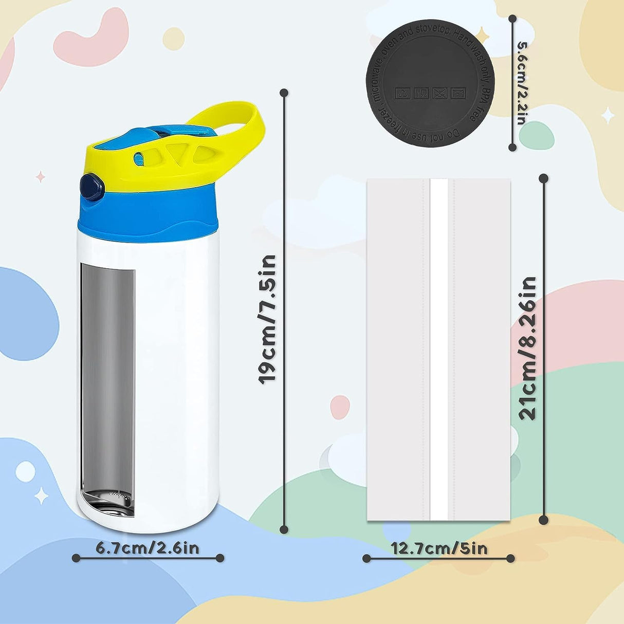 XccMe Sublimation Sippy Cup,12oz Stainless Steel Toddler Water Bottle,Double Wall Vacuum Insulated Sippy Tumbler with Handle Spill Proof and Shrink Films,Children Thermos XccMe