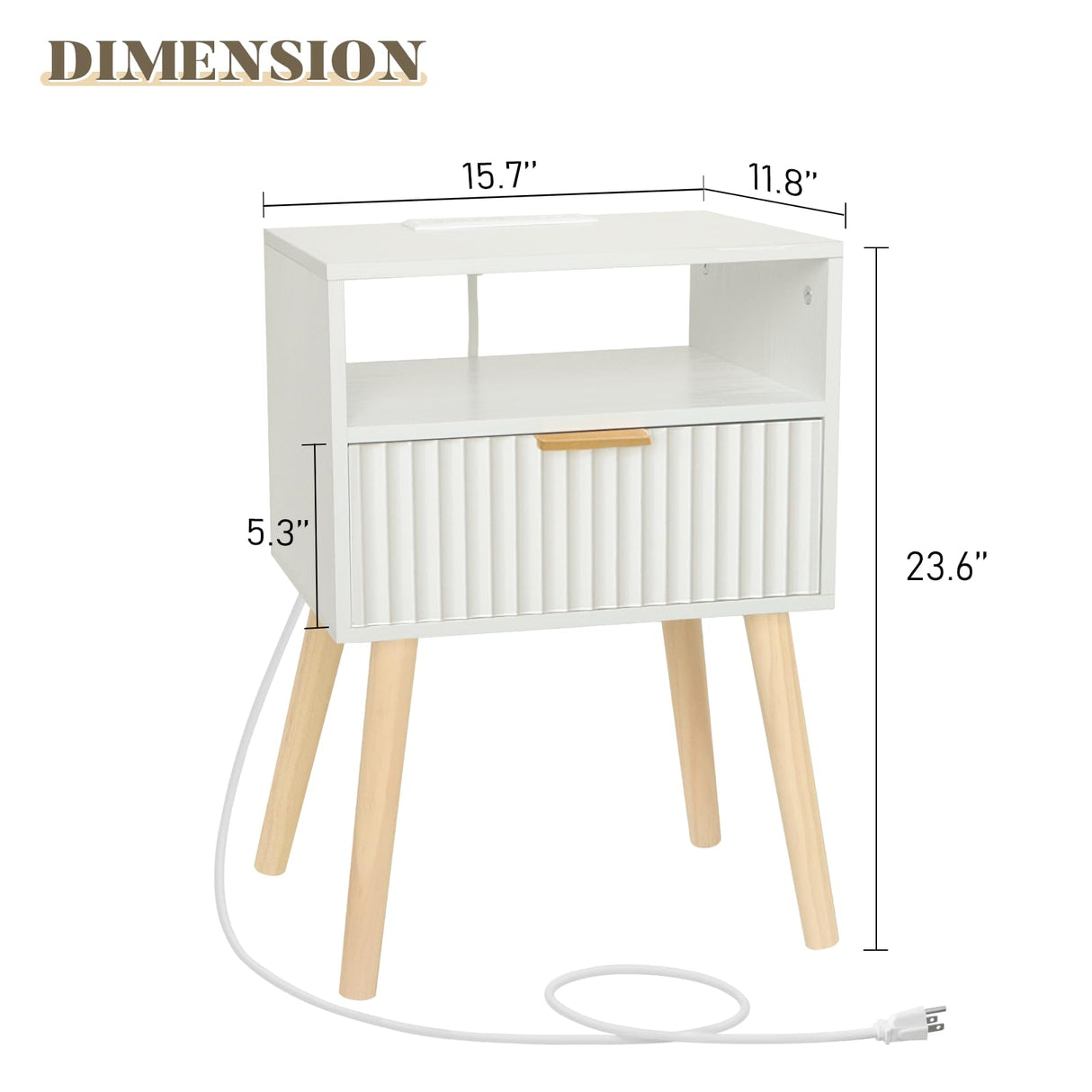 Fultyle White Nightstand with Charging Station, Modern Bedside Table with Drawer and Solid Wood Legs, Fluted End Side Table for Bedroom, Living Room, Small Space (White) Fultyle