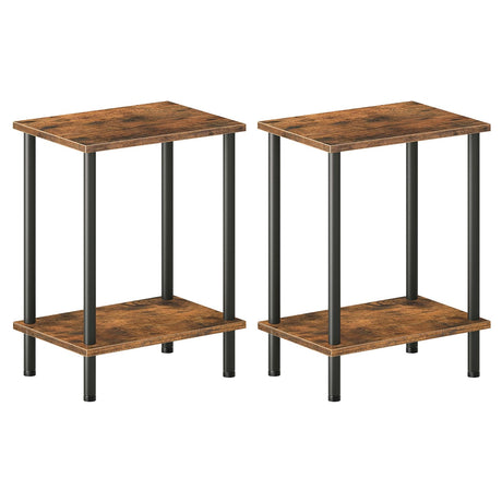 HOOBRO End Tables Set of 2, Small Side Table, Nightstand with 2-Layer Storage Shelves, Sofa Table for Small Spaces, Living Room, Bedroom, Stable Frame, Easy Assembly, Rustic Brown BF09BZP201 HOOBRO