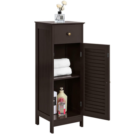 Yaheetech Bathroom Floor Storage Cabinet, Wooden Free-Standing Storage Organizer Unit with Drawer and Door Cabinet, Tall Side Table for Home Decor, 34.5 in H, Espresso Yaheetech