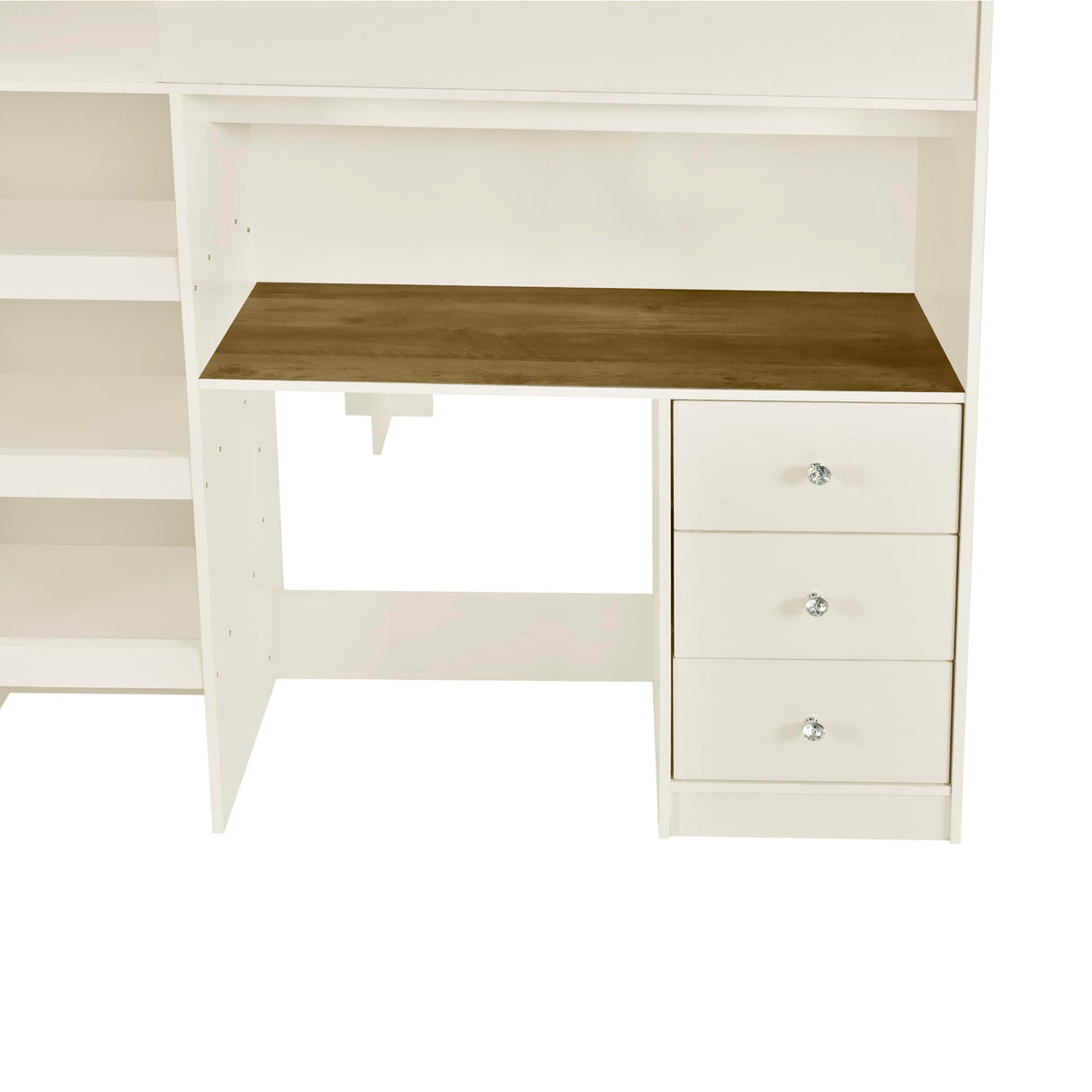 Wood Full Size Loft Bed with Built-in Wardrobe, Desk, Storage Shelves and Drawers,for Kids Teens Adults Bedroom Brabrety