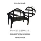 Plow & Hearth Weatherproof Lutyens Eucalyptus Wood Garden Bench | Foldable Patio Bench | Outdoor Furniture Seating for Porch Park Deck | Black Plow & Hearth
