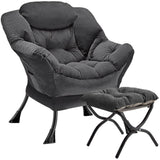 Congermom Lazy Chair with Folding Ottoman Modern Large Accent Chair,Contemporary Lounge Leisure Sofa Chair with Armrests Upholstered Sofa Armchair Reading Chair for Bedroom,Dorm & Office (Dark Grey-f) Congermom