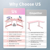 VICTONE L Shaped Gaming Desk, Corner Desk with Monitor Stand, Computer PC Table for Home Office Writing Studying Working, Space-Saving, Easy Assemble(Pink,51'') VICTONE