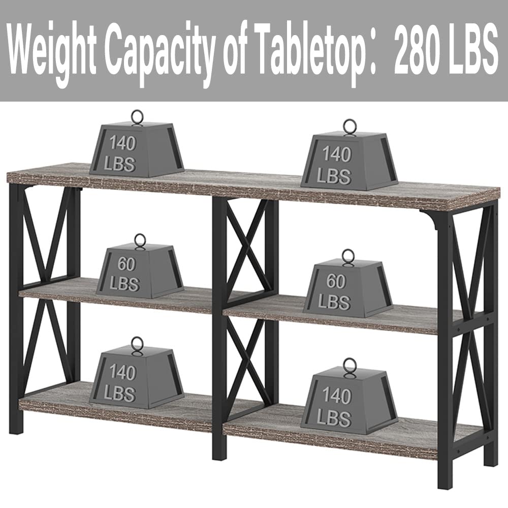 LVB Rustic Sofa Table, Farmhouse Console Table for Living Room, Hallway entryway Table with Storage, Entry Table for Foyer, Light Grey Oak, 55 Inch LVB