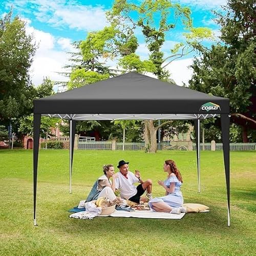 COBIZI 10x10 Pop Up Canopy Tent with 4 Sidewalls Party Tents Waterproof UPF 50+ Commercial Instant Outdoor Events Tent for Parties Markets Backyard, Ropes（10 x 10 ft Black COBIZI