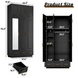 Hlivelood Large Armoire Wardrobe Closet Cabinet with Drawers and LED Lights, Multi-Tier Shelves, Hanging Rod, Large Capacity Storage 3 Door Wardrobe Armoire with Top Cabinet for Bedroom, Black Hlivelood