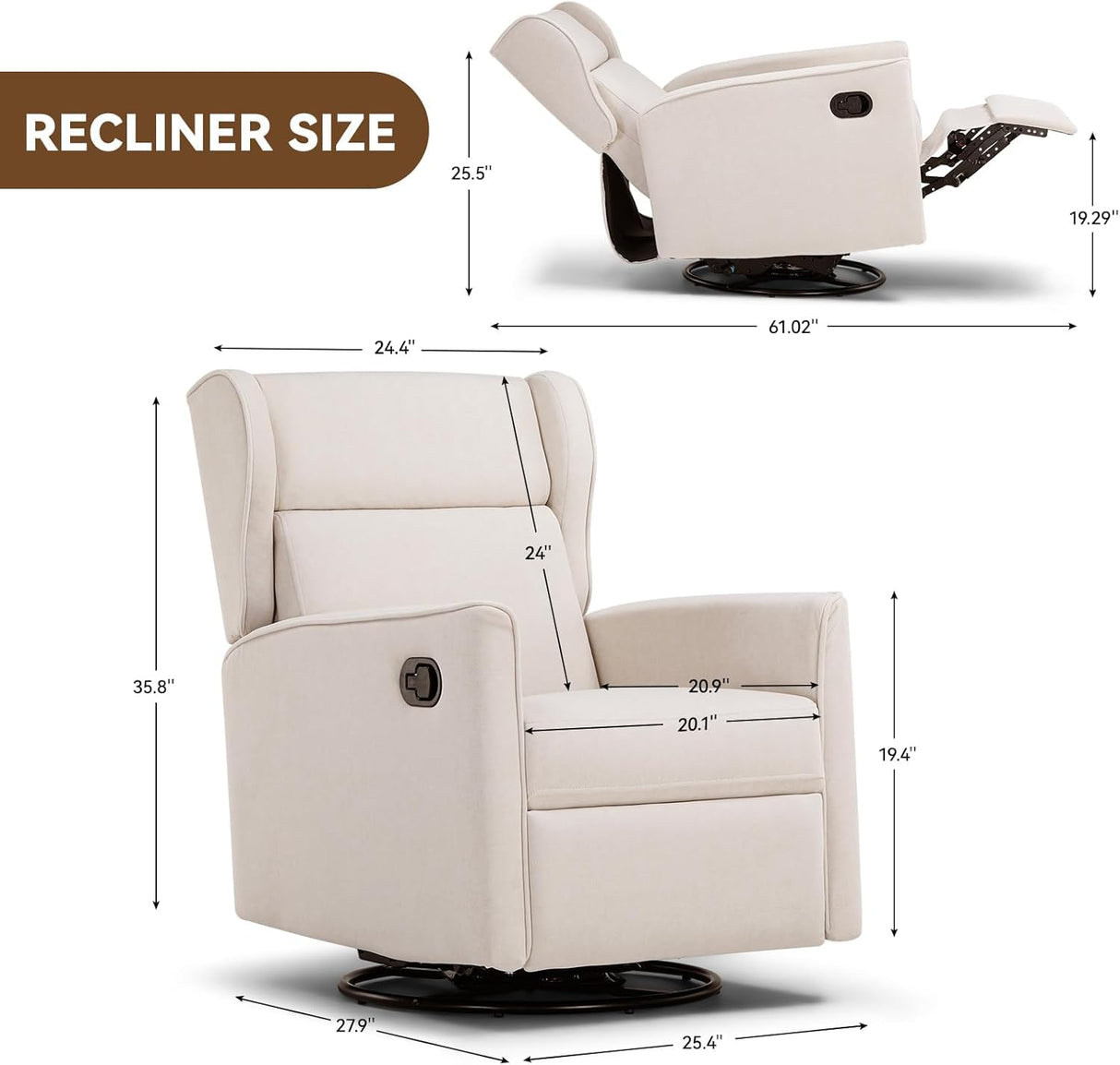 COMHOMA Rocking Recliner Chair,Swivel Glider Reclining Single Sofa Manual Rocker Recliners,Nursery Rocking Chairs with Upholstered Seating for Living Room Office(Beige) COMHOMA
