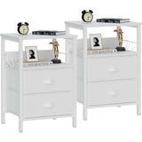 Furologee Nightstands Set 2, End Table with 2 Fabric Drawers, Bedside Table with 2 Hooks, Open Wood Shelf Side Sofa Table for Bedroom/Living Room/Hallway/White Furologee