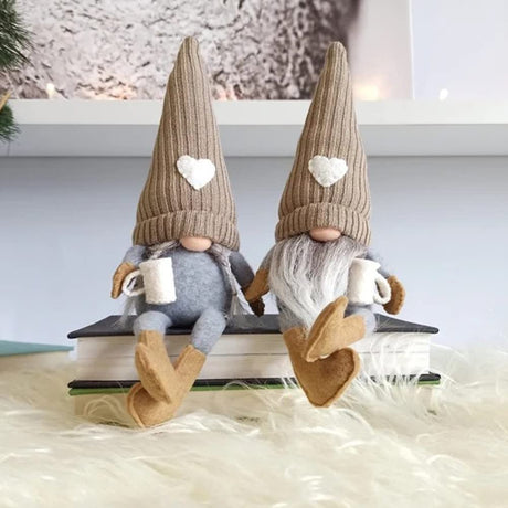 JstDoit 2 Pcs Gnomes Plush Bar Decor, Handmade Swedish Tomte Gifts Farmhouse Scandinavian Figurine Gnome for Home Kitchen Coffee Station Table Shelf (Brown) JstDoit