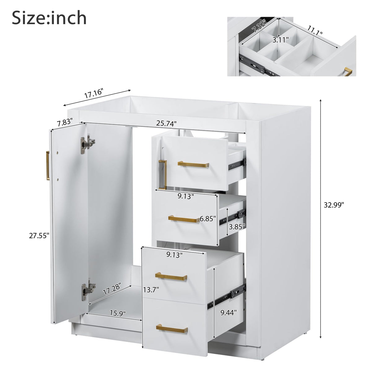 Virubi 30 Inch Bathroom Vanity with Ceramic Sink, Traditional Bathroom Storage Cabinet with 3 Drawers and 2 Chevron Front Doors, Solid Wood Frame Bathroom Vanities Virubi