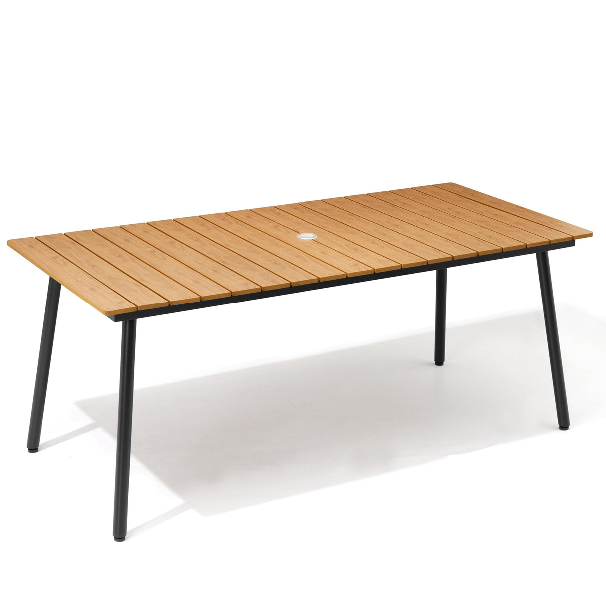 VredHom Outdoor Dining Table, 70inch Patio Dining Table with Wooden-Like Top and Aluminum Frame, Rectangular Table with Umbrella Hole Outdoor Furniture, Only Table, Brown VredHom