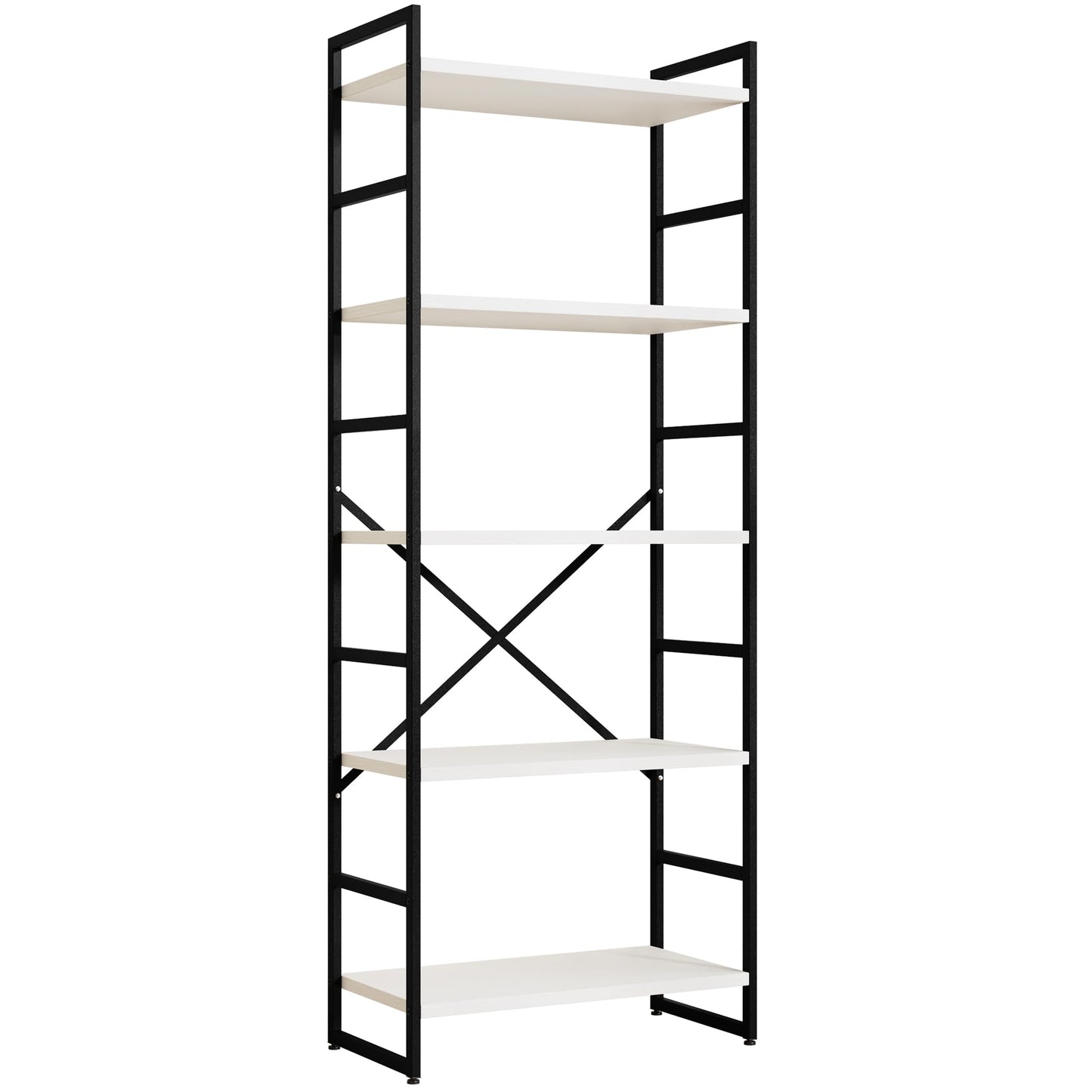 Shintenchi 5-Tier Industrial Bookshelf - Elegant White Bookcase for Living Room, Bedroom, or Office - WoodArtSupply