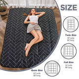 MAXYOYO Black Geometric Pattern Futon Mattress, Japanese Floor Mattress Quilted Bed Mattress Topper, Extra Thick Folding Sleeping Pad Breathable Floor Lounger Guest Bed for Camping Couch, Queen MAXYOYO
